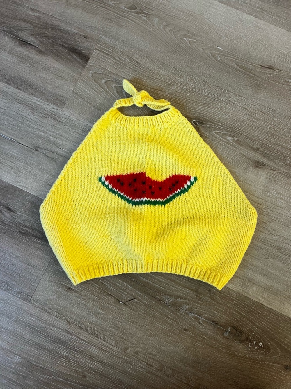 Handmade Yellow Watermelon Knit Halter Crop Top